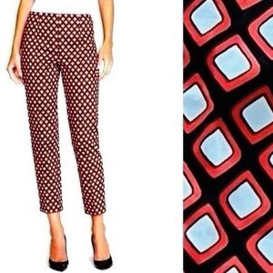 St. John Collection Red Blue Lattice Geometric Print Skinny Leg Ankle Pants 2